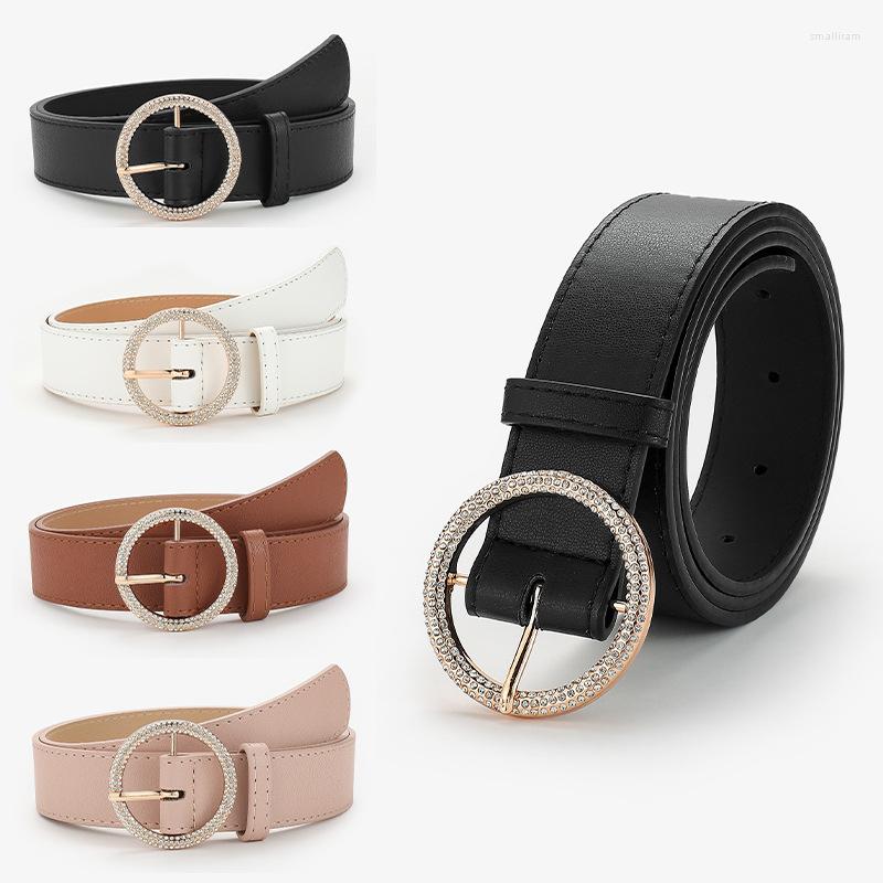 

Belts Fashion Women's Belt Classic Vintage Simple For Girls Inlaid Rhinestone Metal Round Buckle Casual Dress Jeans, White