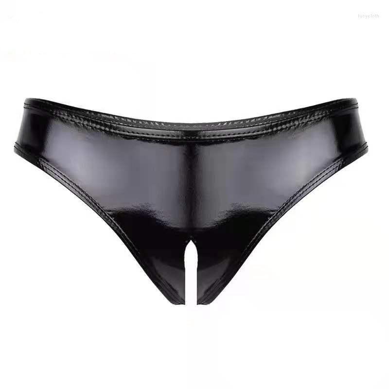 

Women' Panties Womens Bright PVC Patent Leather Sexy Shorts Open Crotch Triangle, Black