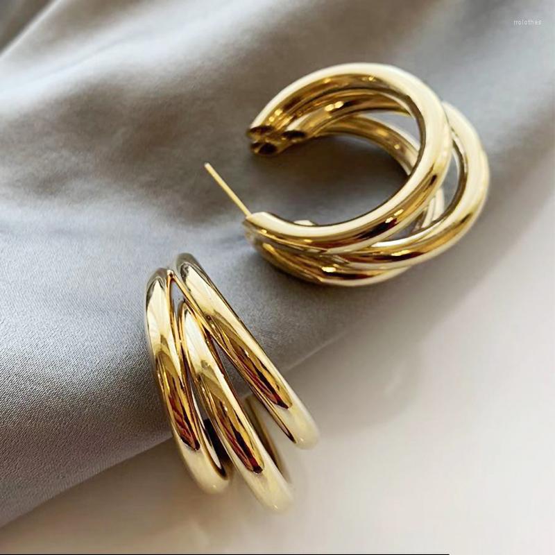 

Hoop Earrings 2023 Korean Gold And Silver Color Round Drop Earring For Women Metal Trendy Three-layer Accessories