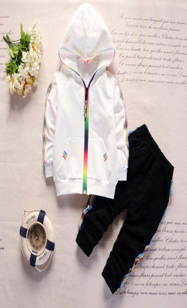 

2018 Autumn Toddler Tracksuit Baby Clothing Sets Children Boys Girls Clothes Kids Cotton Hooded Zip Jacket Pants 2 Pcs Suits8440583, White