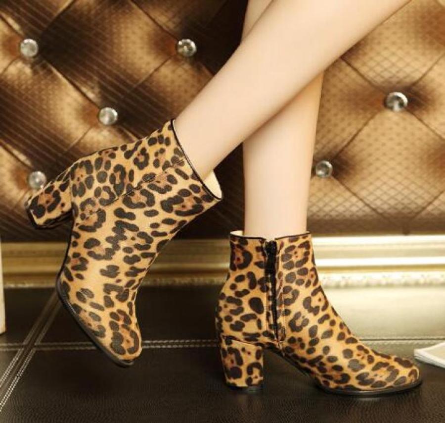 

Apricot Brown Leopard Print Winter Christmas Ankle Boot Rhinestone Genuine Leather Plush Flange Design Luxurious Snow Boot Women6630502, Multi