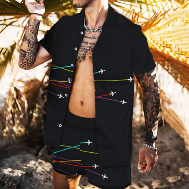 

Mens Tracksuits European style summer style mens trend 3D creative printed casual shirt play beach pants suit 230419