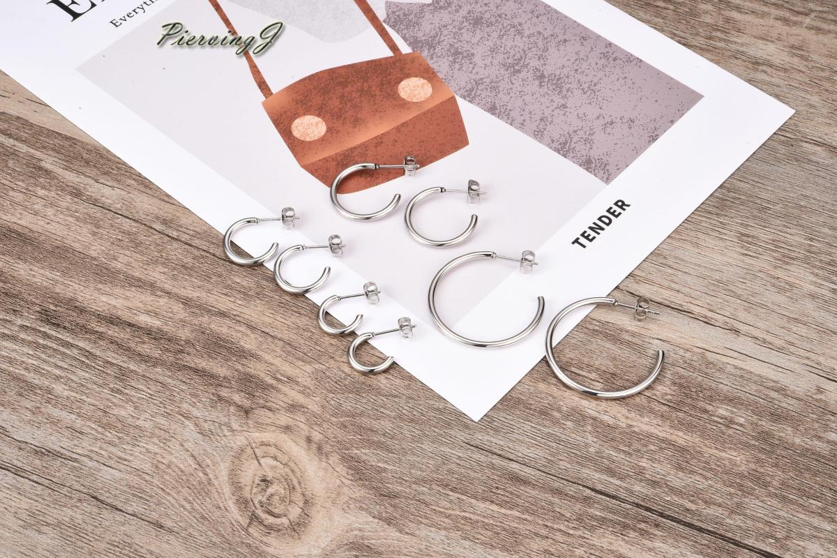 

Hoop Earrings PiercingJ Stainless Steel 20Ga/0.8mm Round Loop Earring Open Ear Studs Ears Piercing Jewelry For Women 1Pair/4Pairs
