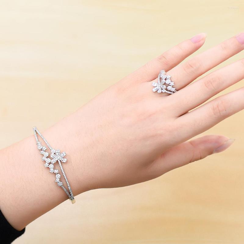 

Necklace Earrings Set Kellybola Shiny Charm Elegant Refined Open Bangle Ring 2PCS For Women Bridal 2023 Wedding Engagement Anniversary, Picture shown