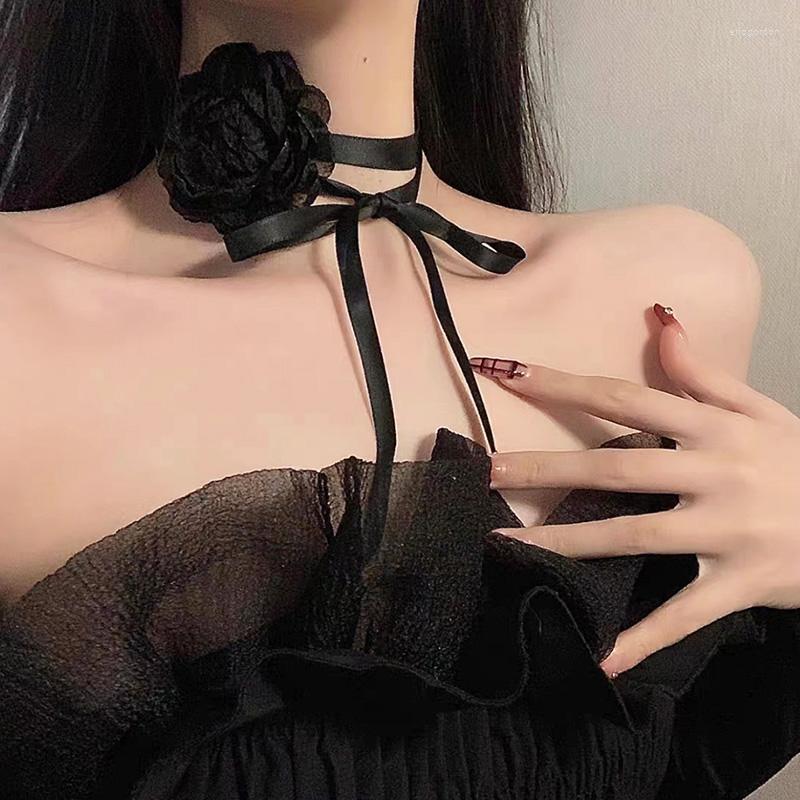 

Choker Strap Flower Vintage Handmade Necklace Forged Face Large French Tie Neck Fashion Long Sexy Celebrity