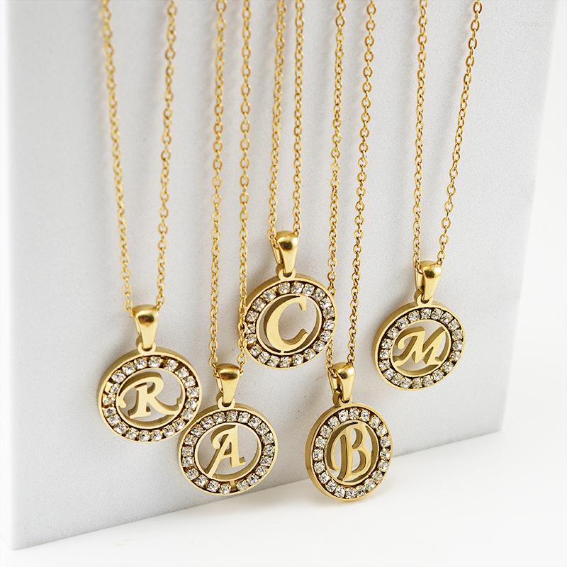 

Chains Luxury Stainless Steel Letter Necklace For Women Zircon 26 Jewelry Titanium Round Pendant