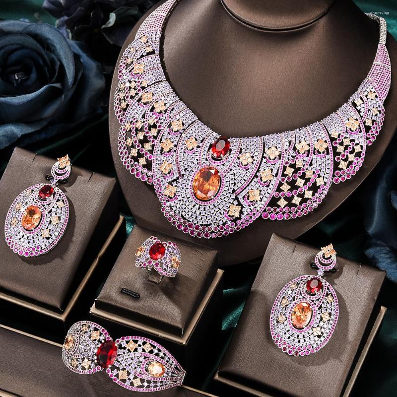

Necklace Earrings Set Siscathy 4Pcs MAXI SIZE BIGAfrican For Women Wedding Luxury Naija Jewelry Cubic Zirconia Dubai Bridal, Picture shown