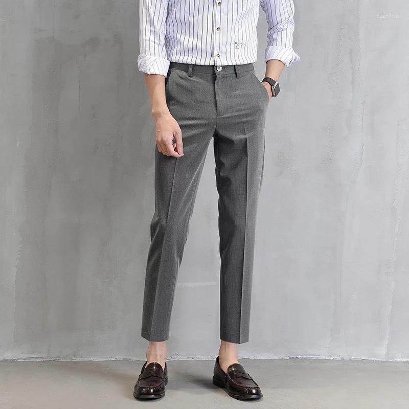 

Men's Suits Spring Summer Men's Cropped Trousers Slim Fitting Korean Fashion Youth Nine Pants Treetwear Men High Quality Business Suit, 201 white
