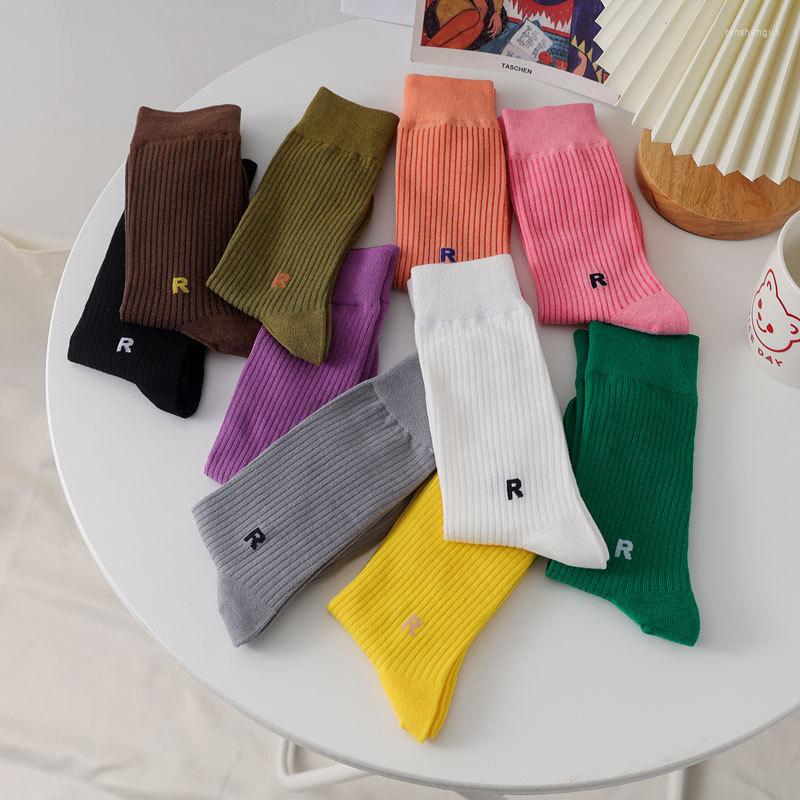 

Women Socks Autumn Winter Korean Colorful Letter R Sports Crew Cotton Breathable Fashion Men Hip Street