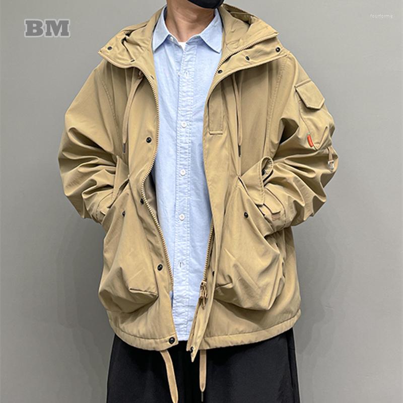 

Men's Jackets American Outdoor Casual Multi-Pocket Hiking Men Clothing Japanese Streetwear Windproof Hooded Cargo Coat Harajuku Tops, Black