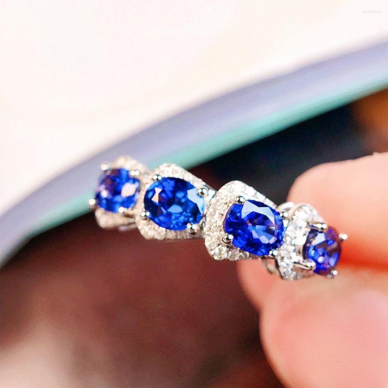 

Cluster Rings 5129 Solid 18K Gold Nature 1.54ct Blue Sapphire Gemstones Diamonds For Women Fine Jewelry Presents