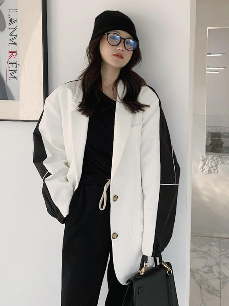 

Pants LANMREM Patchwork Color Block Blazer For Women Pockets Lapel Long Sleeve Loose Casual Coat Female Fashion 2022 Autumn 2N859, Picture color