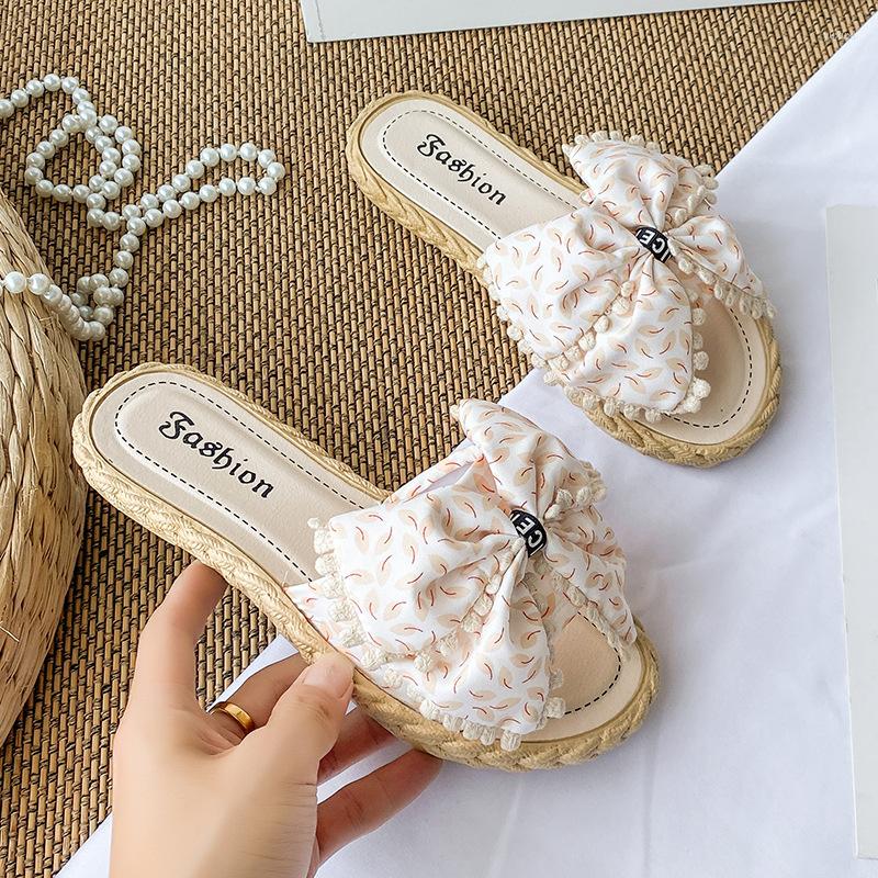 

Slippers Women Summer Floral Indoor Soft Bottoms Womens Shoes For Tassel Bow Flip Flops Beach Flat Fairy Cool Sandal, Pink a