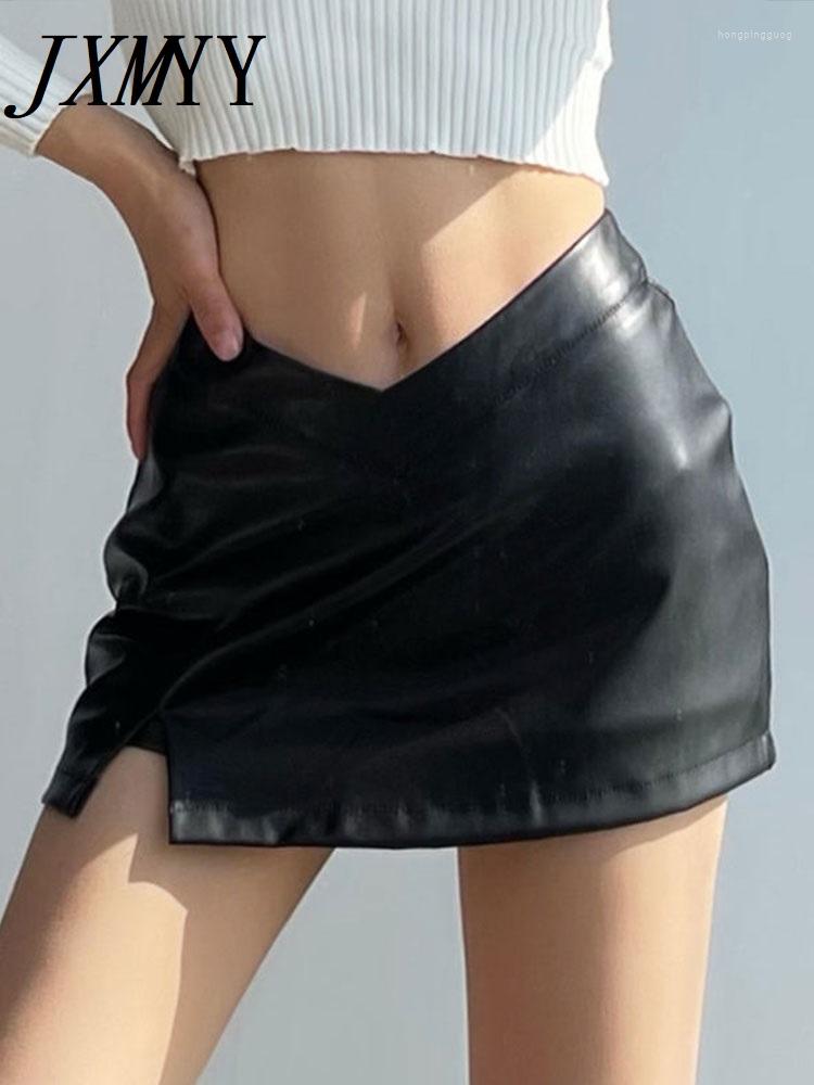 

Women' Shorts PU Leather Short Skirt Women Black Sexy Split Slim High Waisted A-line Mini Skirts Female Vintage Harajuku Streetwear