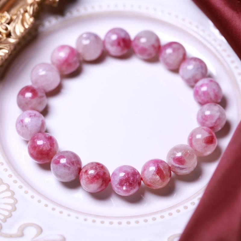 

Strand Natural Lepidolite Watermelon Tourmaline Clear Bracelet 8mm 10mm 12mm Women Red Round Beads Jewelry Femme