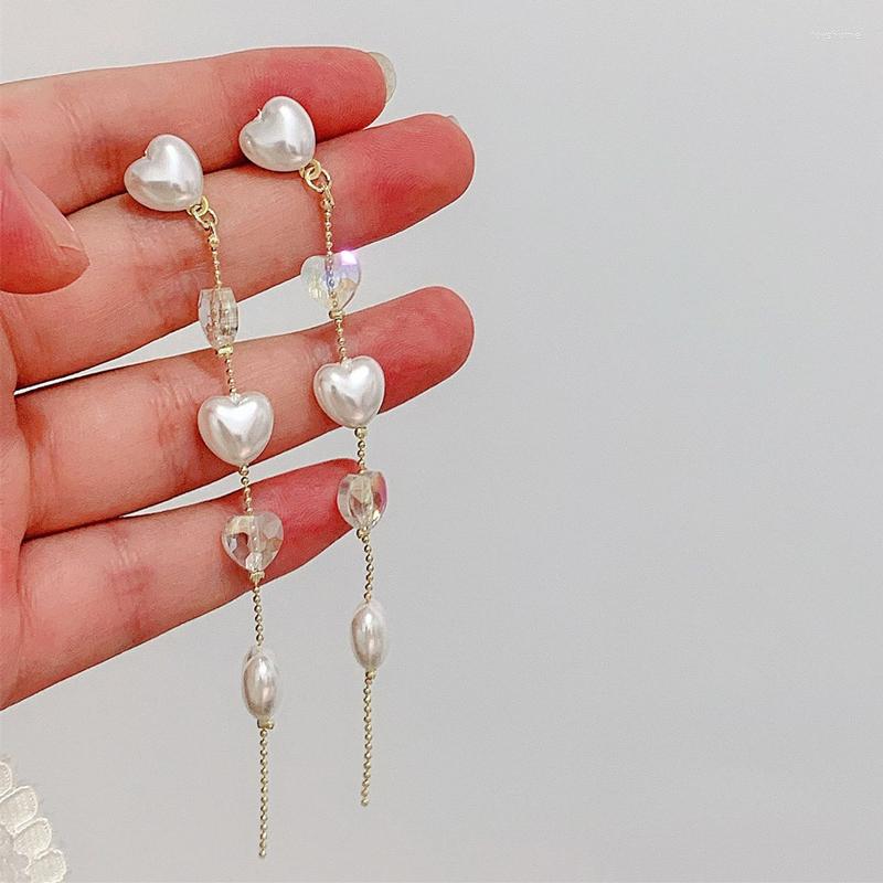 

Dangle Earrings MWSONYA 2023 Trend Korean Elegant Heart Pearl Long For Women Fashion Crystal Pendientes Party Jewelry Gift