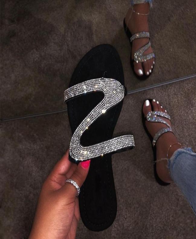 

Flat Rhinestones Slippers Outdoor Summer Women Shoes Beading Flip Flops Beach Slipper Plus Size2526482, Silver