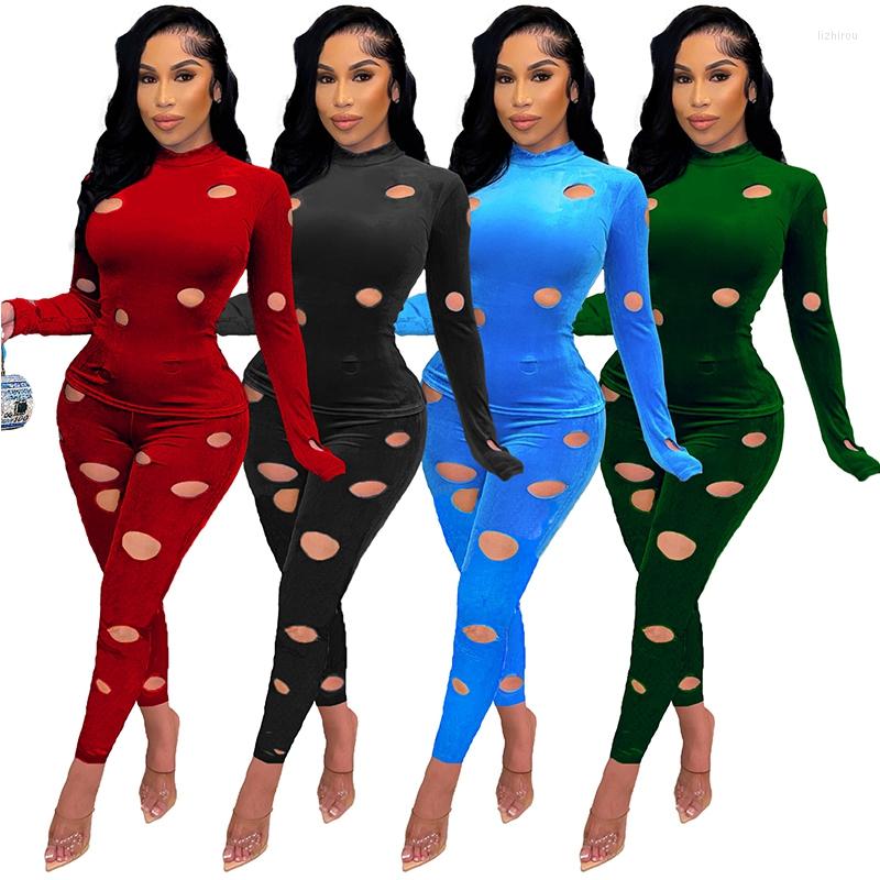 

Women' Two Piece Pants Velvet Hole Sexy Set Long Sleeve Y2k Top And Pencil Winter Tracksuits Night Club Matching Outfits -XXL, Black