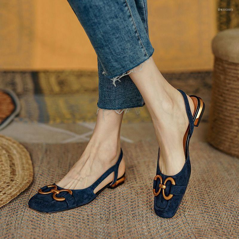 

Sandals Retro Low-heeled Baotou Women's 2023 Summer Slingback Suede Office Ladies Shoes Sandal Slip On Woman Flats, Black