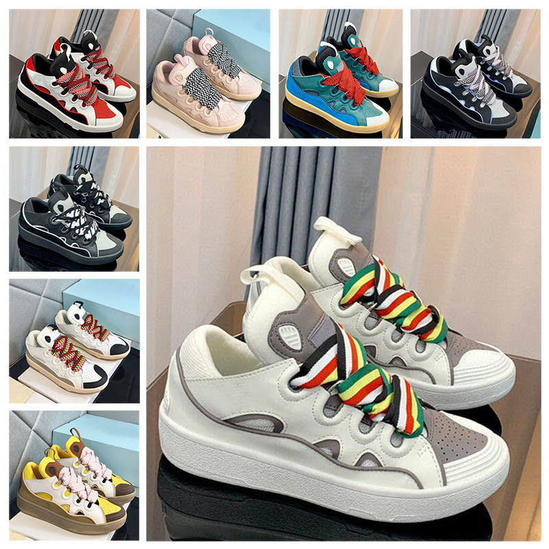 

Lanvins Curb Sneakers Casual Shoes Triple Black White Beige Multi Lace Up Mens Womens Platform Designer Leather Sneaker Plate-forme Trainers, 15