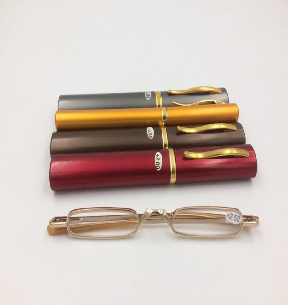 

High Quality Ultra Pen Slim Gold Trim Reading Glasses Metal Mini Tube Reader 10pcslot 8301083