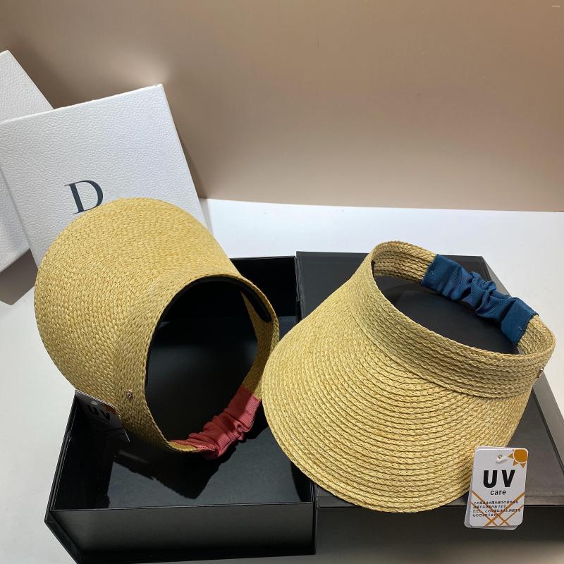 

Wide Brim Hats Summer Large Eave Sunshade Straw Hat Beach Simple Imitation Lafite Hair Hoop Type Empty Top Outdoor Holiday Sunscreen Fe, White