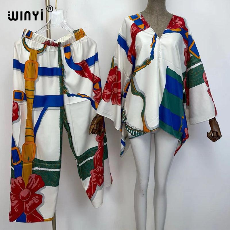 

Pants 2021 Twopiece suit trousers and jacket Over Size Batwing Sleeve Star Dress Women Elastic Silk Floor Length New Fashion Tide