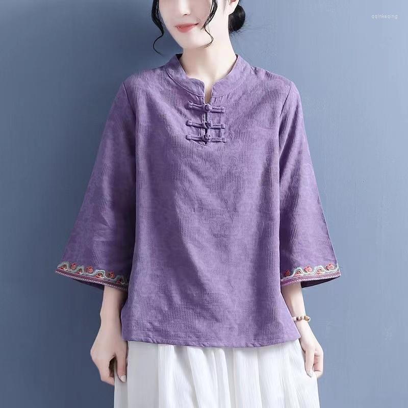 

Ethnic Clothing Spring Summer Embroidery Elegant Vintage Cheongsam Hanfu Chinese Traditional Style Women Long Sleeve Female Top