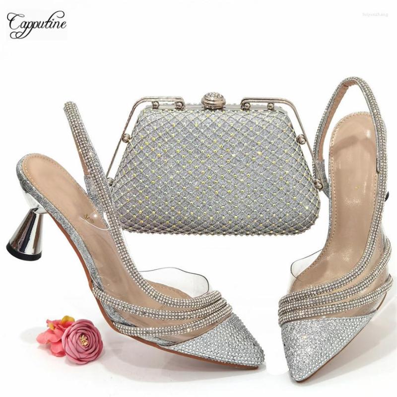 

Dress Shoes Silver Match Woman And Purse Bag Set Italian Design Ladies Pumps With Clutch Handbag High Heels Sandals For Party CR333, Blue