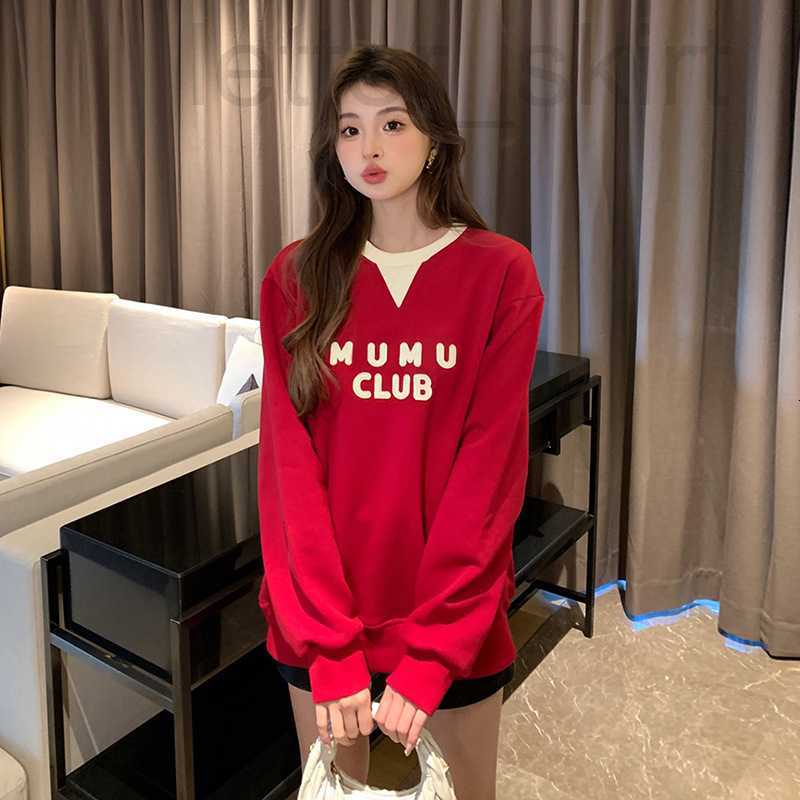 

Women' Hoodies & Sweatshirts designer Correct Edition Sweater 23 Year Spring Miao Patch Letter Loose Large Cotton Round Neck T-shirt N6B0, Red
