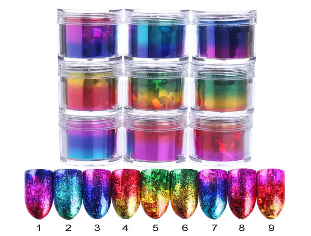 

6pcslot Gradient Starry Nail Foil Paper 9 colors Nail Transfer Stickers Manicure Accessories Nail Art Decorations4196063, Light yellow