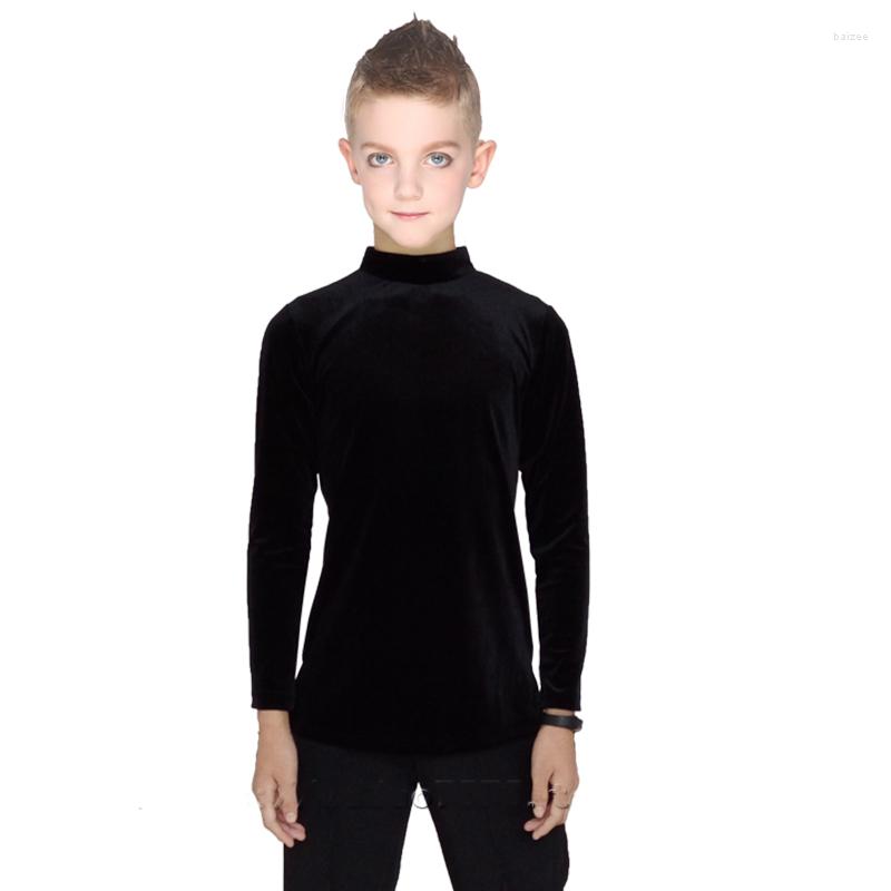 

Stage Wear 2023 Sexy Latin Dance Tops For Children Black Fabric Shirt Ballroom Boy Male Professional Chacha Wears N7010