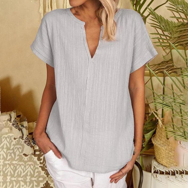 

Women' Blouses V-Neck Loose Fit Thin Summer Shirt Solid Color Short Sleeve Pullover Blouse Female Clothing, Green