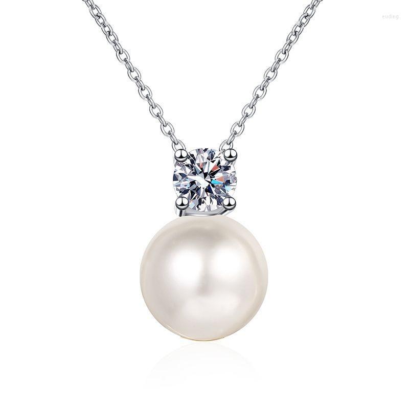 

Chains ZFSILVER Fashion Trendy Color D 925 Silver 0.3Ct Classic Moissanite Pearl Necklace Women Accessories Charm Wedding Jewelry Gifts