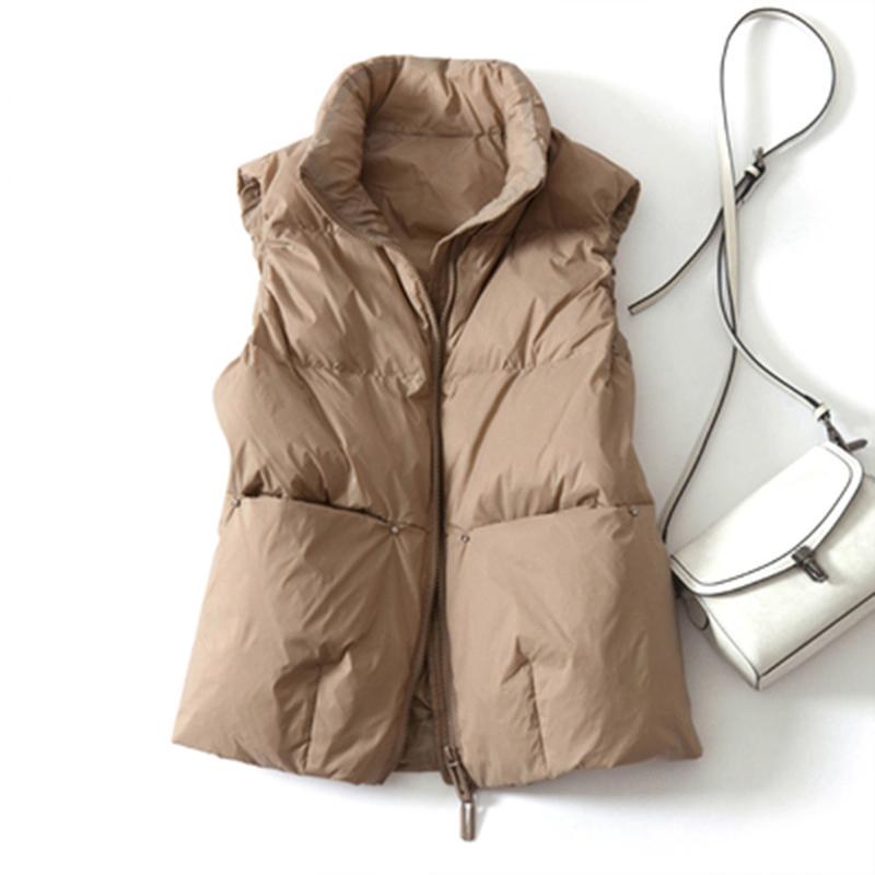 

Parkas 2022 Winter Women's Warm Solid Stand Collar Vest Waistcoat Windproof Lightweight Gilet Warm Female Duck Down Coat Sleeveless, Beige