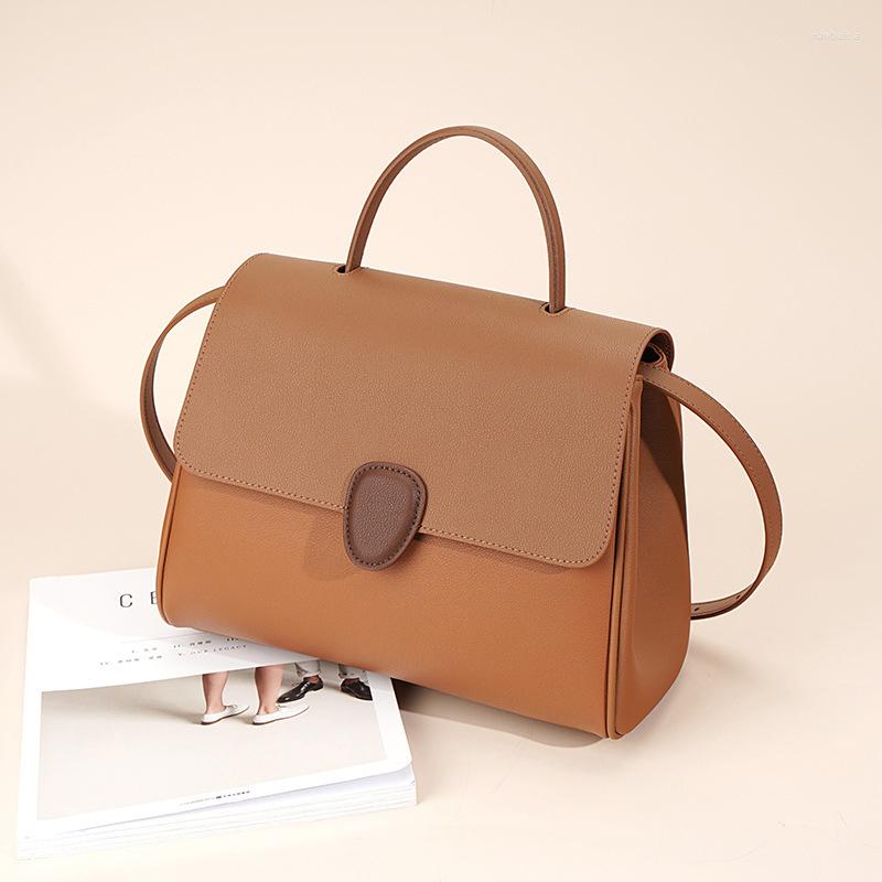 

Evening Bags Genuine Leather Large Capacity Shoulder Bag Woman Fashion Contrasting Color Flap Top Handle Adjustable Straps Messenger, Fa-81-wh