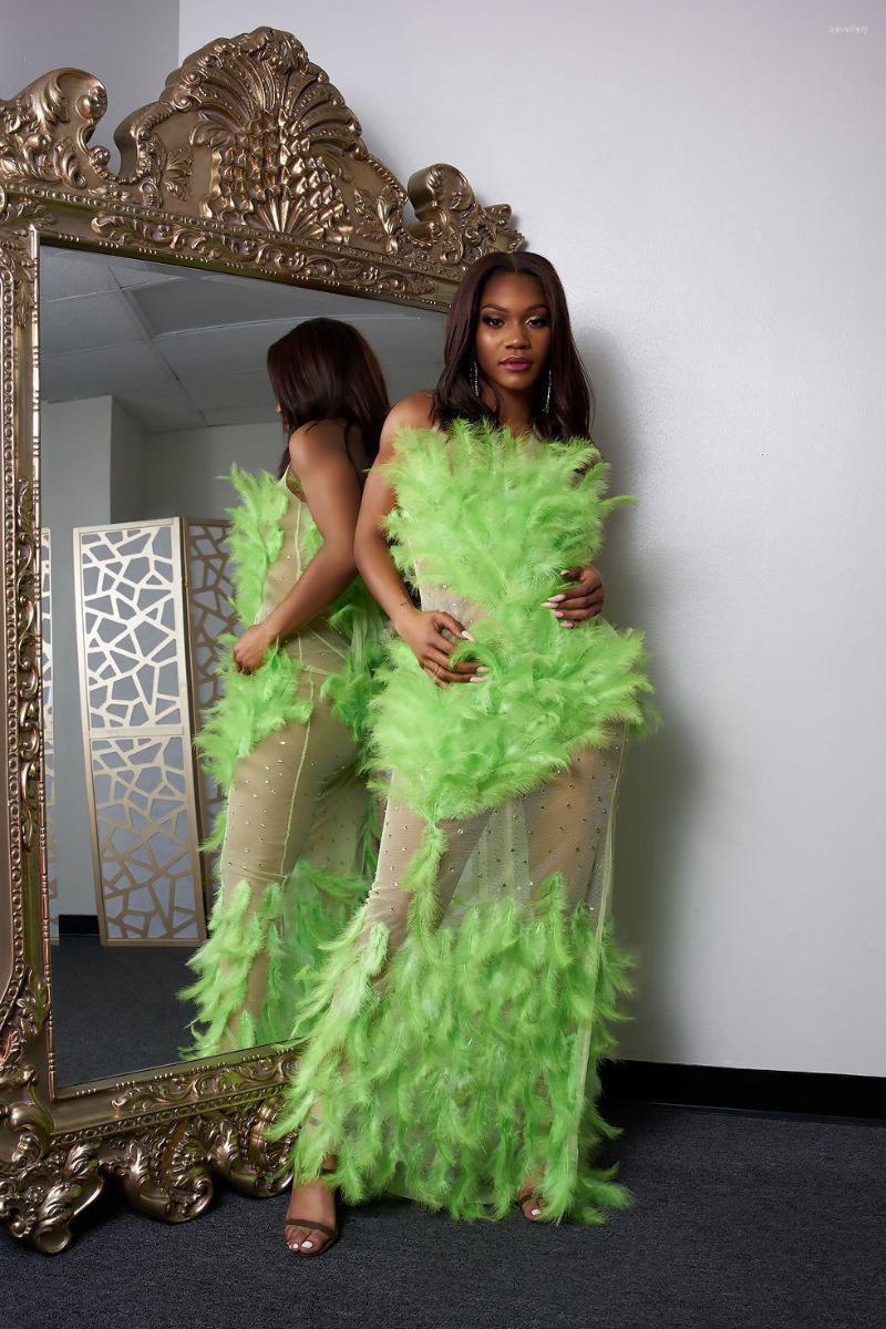 

Stage Wear Flourish Green Feather Mesh Dress