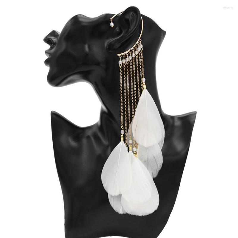 

Dangle Earrings 4 Colors European One Piece Long Chains Feather Tassel Cuff Ears Hanging Hook For Women Party Fashion Jewelry