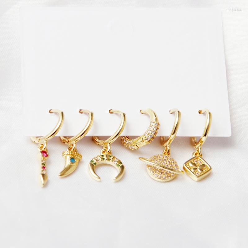 

Hoop Earrings Fashion 6 Pcs Colorful Cubic Zircon Star Mon Set Pendant Huggie For Women Jewelry Modern 2023 Trend