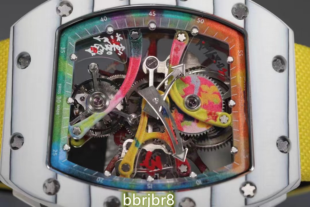 

Tourbillon Series watch RM68-01 Colorful graffiti with fully automatic mechanical movement sapphire scratch resistant glass mirror Carbon fiber case, As shown