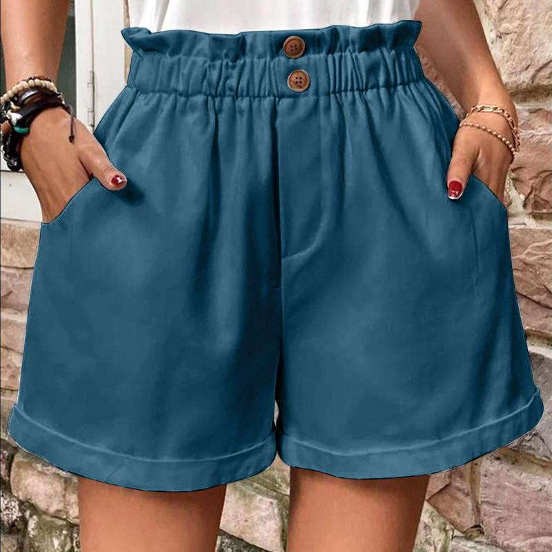 

Active Shorts Womens Casual Summer Elastic Waist Comfy Button Beach Pants Work With Pockets Women's Size 16, Khaki