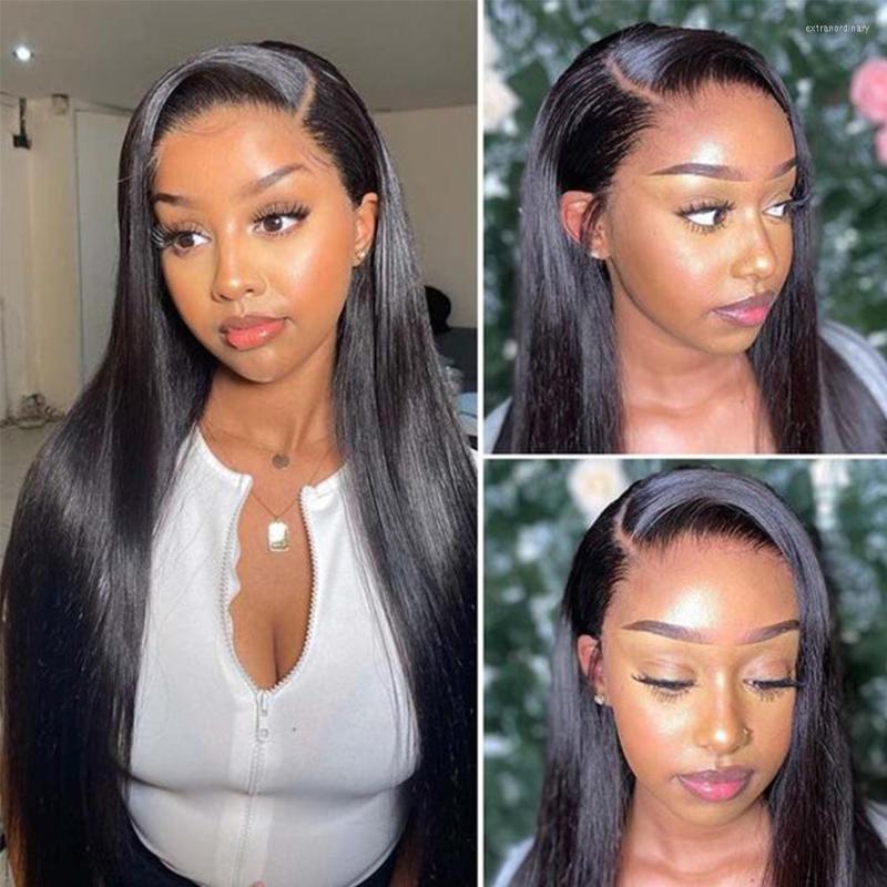 

Glueless Straight Lace Front Wig HD Transparent Human Hair Wigs For Black Women Pre-pluked 13x6 Bone Frontal, 4x4 medium lace