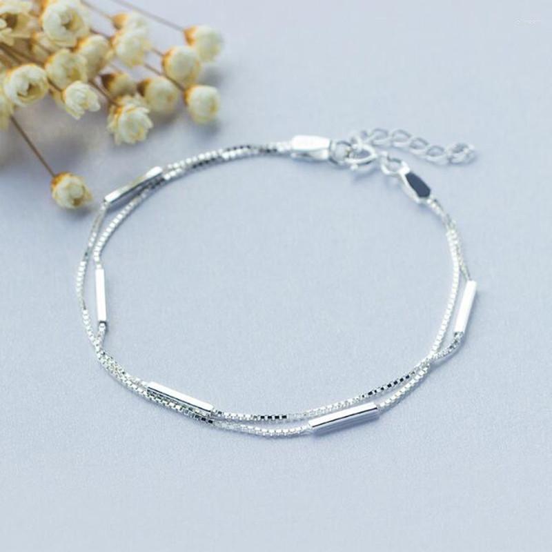

Link Bracelets Personality Art Silver Plated Jewelry Female Simple Bar Round Stick Double High-quality Bracelet SL003