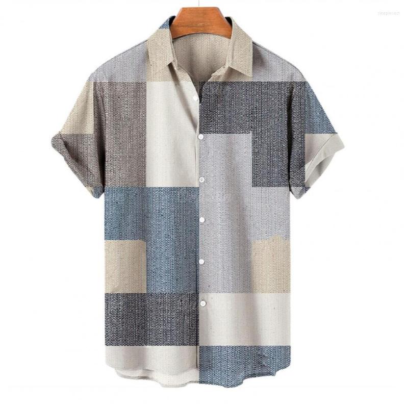 

Men's Casual Shirts Short Sleeves Lapel Men Shirt Geometric Print Buttons Closure Sweat Striped Hawaiian Tops, Khaki