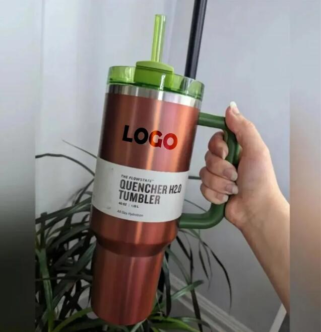 DHL Avec STAN LOGO trempé H2.0 tie-dye rose tasse de 40 oz avec poignée couvercle de gobelet isolé paille tasse à café en acier inoxydable pastèq