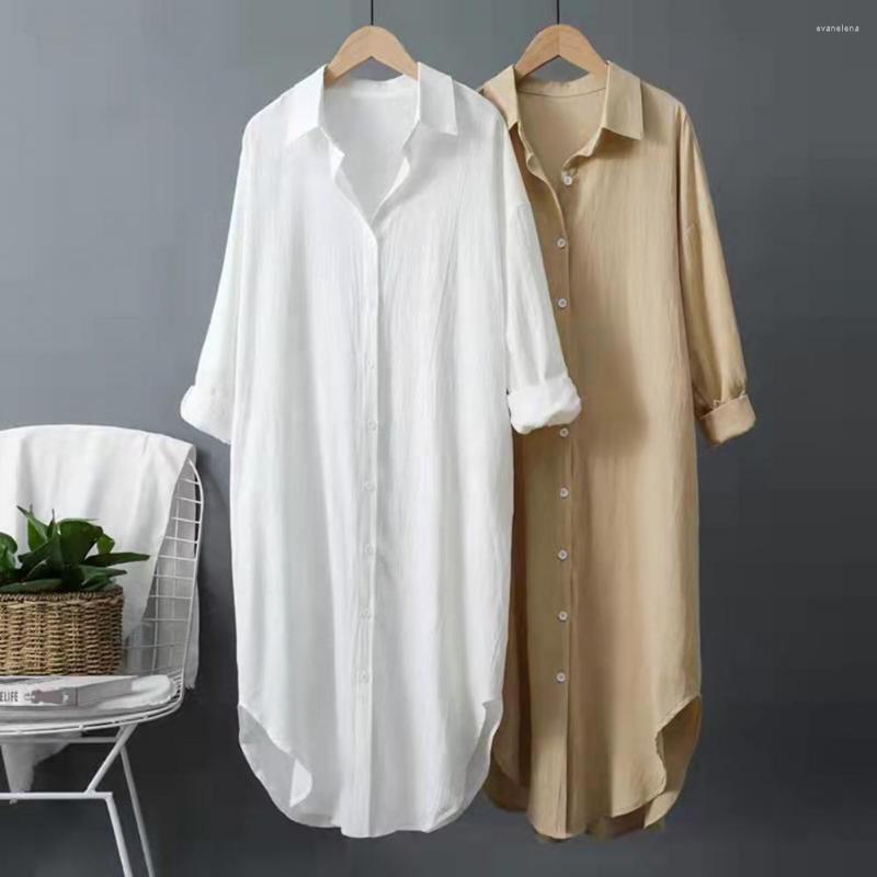

Casual Dresses Large Hem Anti-Pilling Simple Pure Color Long Shirt Dress For Daily Life, Blue