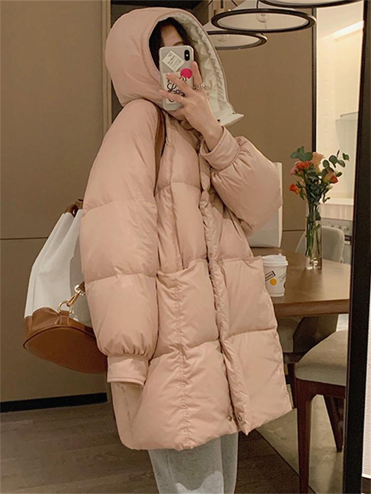 

Leather Syiwidii Fall Coat for Women Oversized Winter Jacket Korean Fashion 2022 Long Parkas with A Hood Thicken Warm Y2k Outerwear, Beige