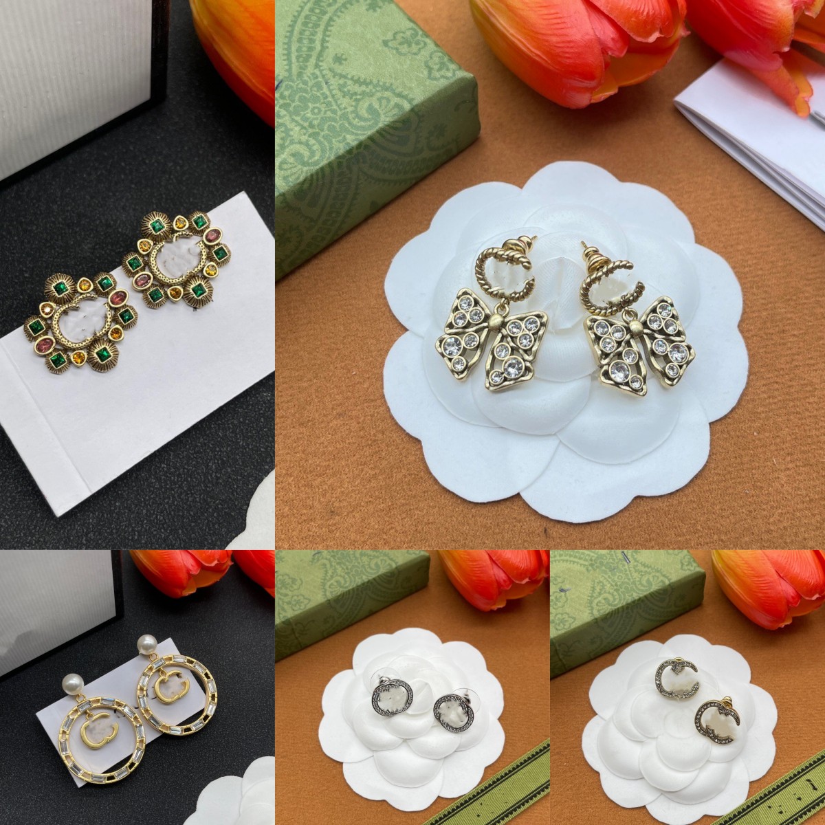 

Fashion Womens Diamond Earrings Luxury Designer Double G Letter Studs 18K Gold Plated Earrings Wedding Jewelry