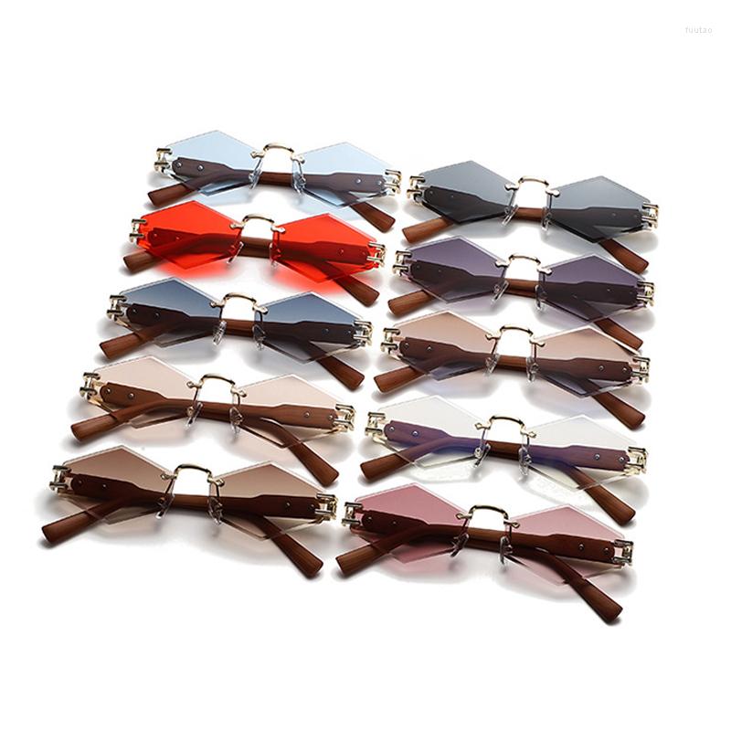 

Sunglasses DOISYER Fashion Wholesale Rimless Metal Wood Grain Leg Diamond Cut Edge Sunshade Mirror