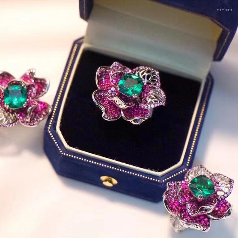 

Cluster Rings Flower Ring 925silver With Zircon Open Style Arbitrarily Size For Women Fine Fewelry